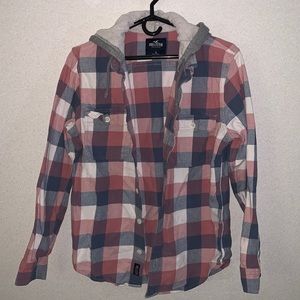 Pink Hollister hooded flannel